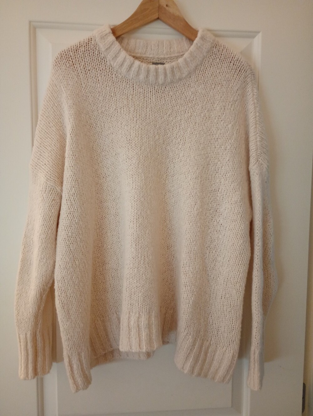 aerie | Soft Cream Oversized Wool Blend Fuzzy Crewneck Sweater | S